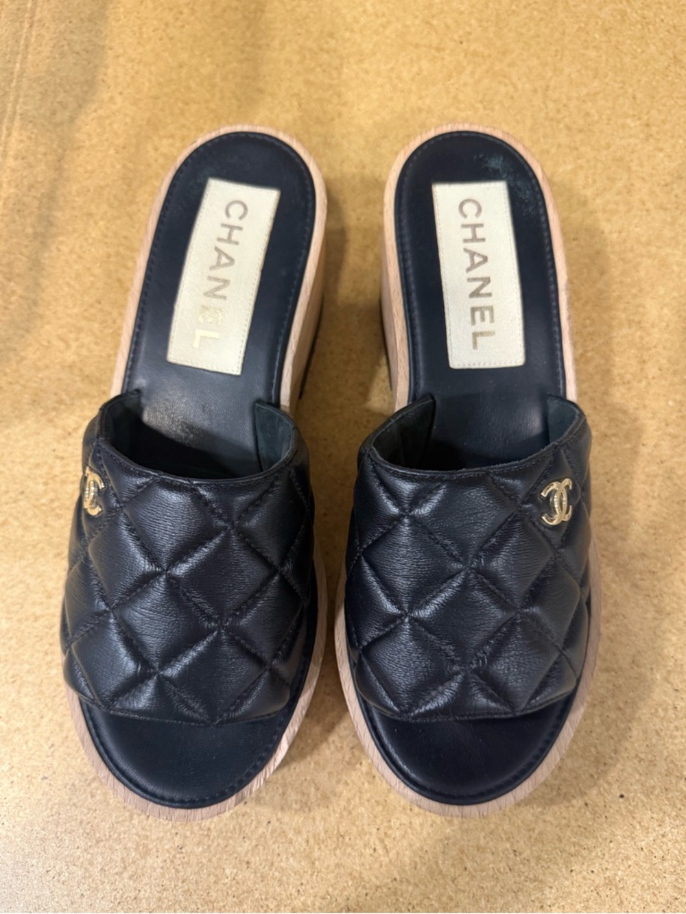 Authentic Chanel Quilted Wooden Heel Size 39